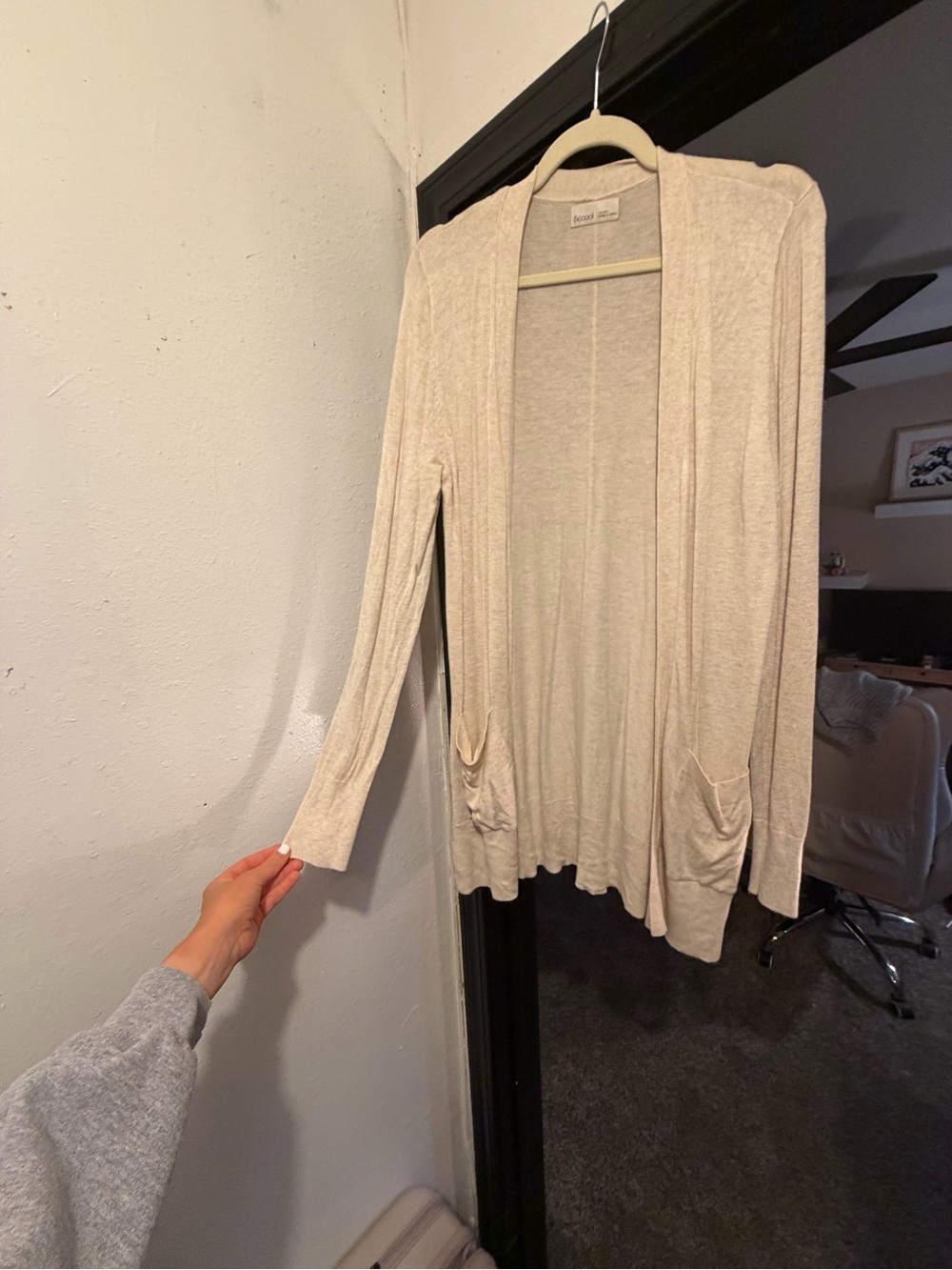 Light Cream Open-Front Women's Cardigan with Pockets